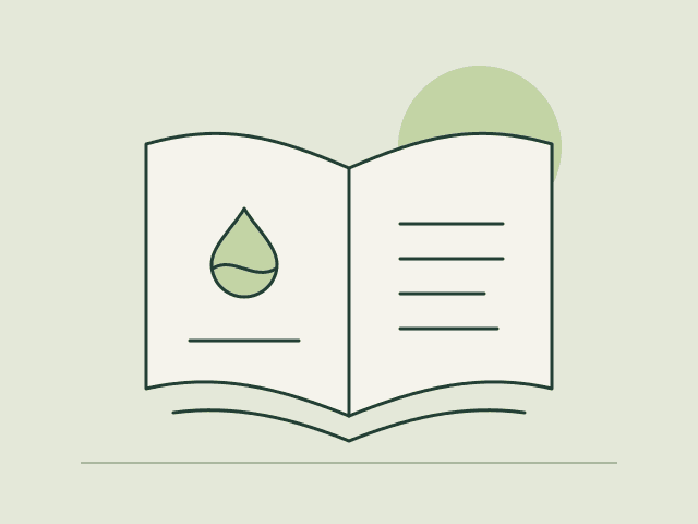 Illustration originale d’un carnet ouvert avec une goutte et des lignes d’écriture.